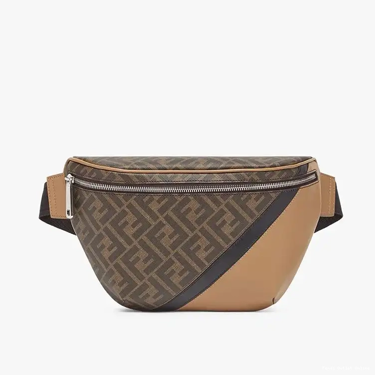 Cheap Brown Fabric In Belt Black FF Fendi Motif Bag 0610